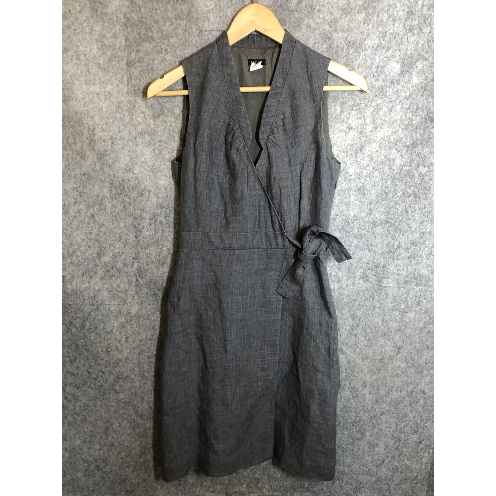 J.Crew Dress Womens 0 Gray Linen Sheath Wrap Sleeveless Career Office Minimalist